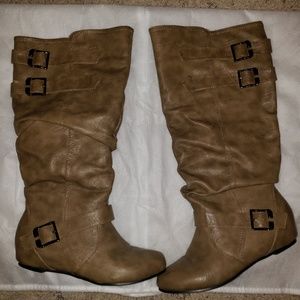 Taupe Ruched Wide Calf Boot